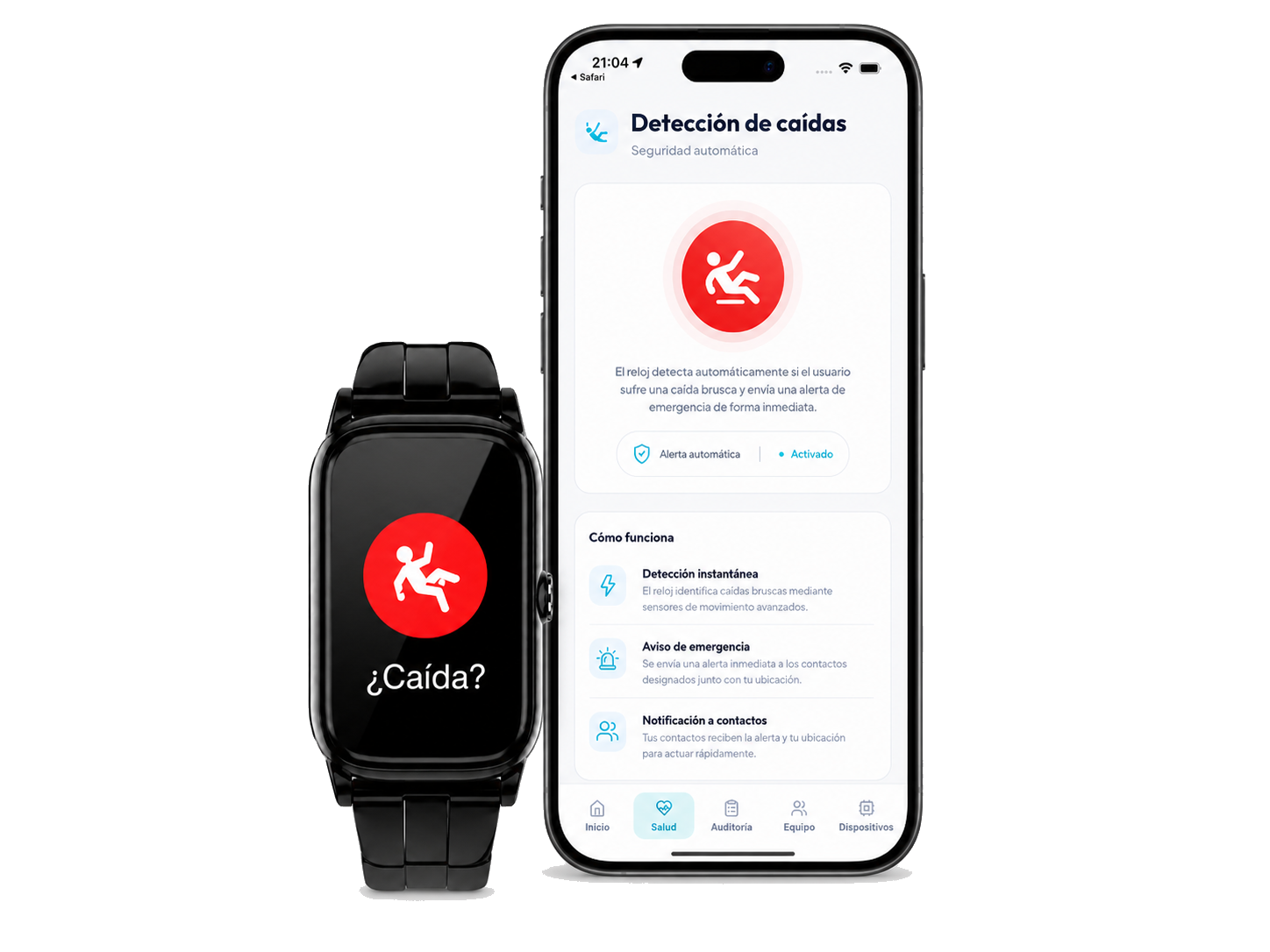 Detección automática de caídas en el reloj inteligente para mayores Geros